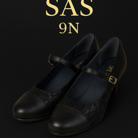 SAS Mary Jane Leather Comfort Heels – Size 9N Black Low Heeled Comfort -n- Cute - Picture 11 of 11
